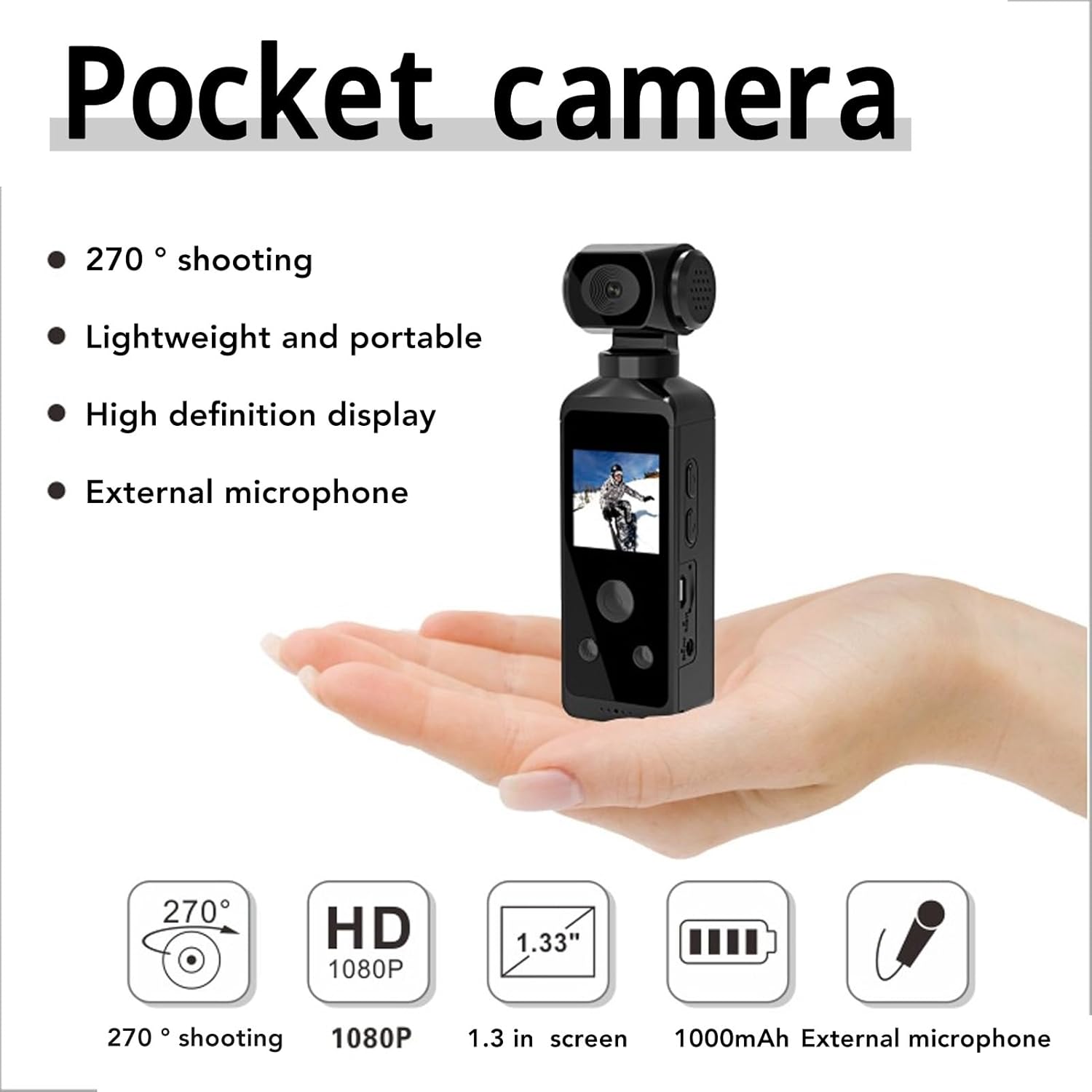 4k Action Camera, 1.3in HD Screen WiFi Vlogging Camera with 4K/30FPS Video, Anti Shaking, 270° Rotating Lens & Mic, Waterproof Outdoor Digital Camera, Body Camera for Photography