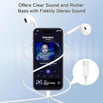 Apple Earbuds, USB C Wired Earphones Noise Canceling Isolating with USB-C Plug (Built-in Microphone & Volume Control) for Phone 15 Android Smartphone and Other USB C Type C Device