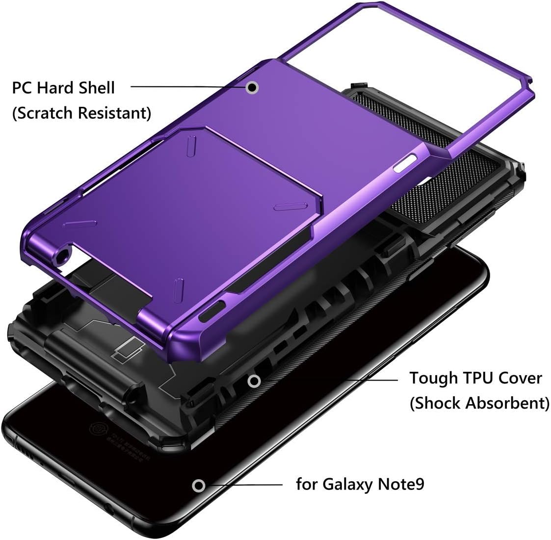 Vofolen Wallet Case for Samsung Galaxy Note 9 – 4 Card Slot Holder, Rugged Dual Layer Protective Cover