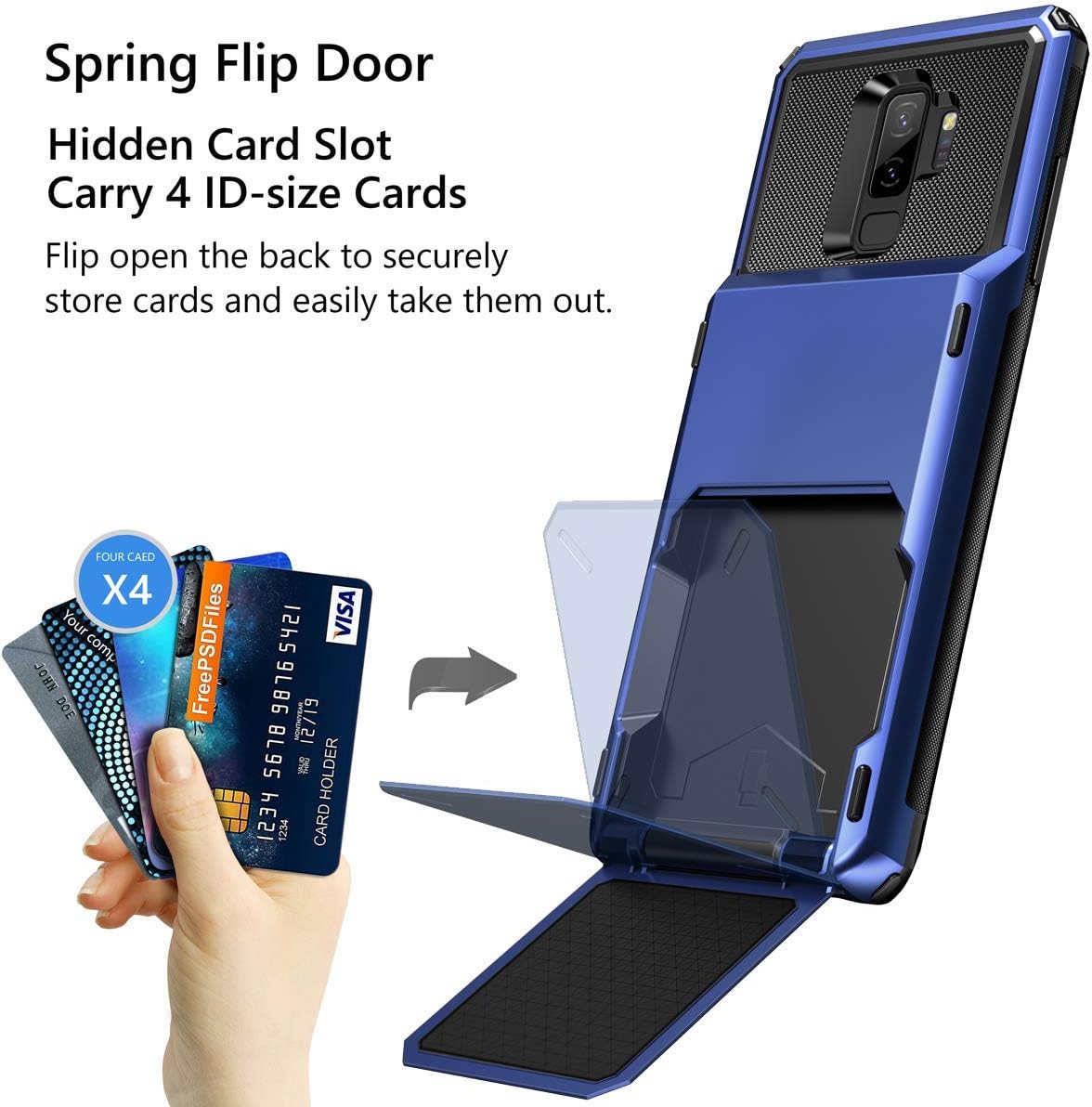 Wallet Case for Samsung Galaxy S9 Plus – 4 Card Slot Holder, Rugged Dual Layer Protective Cover