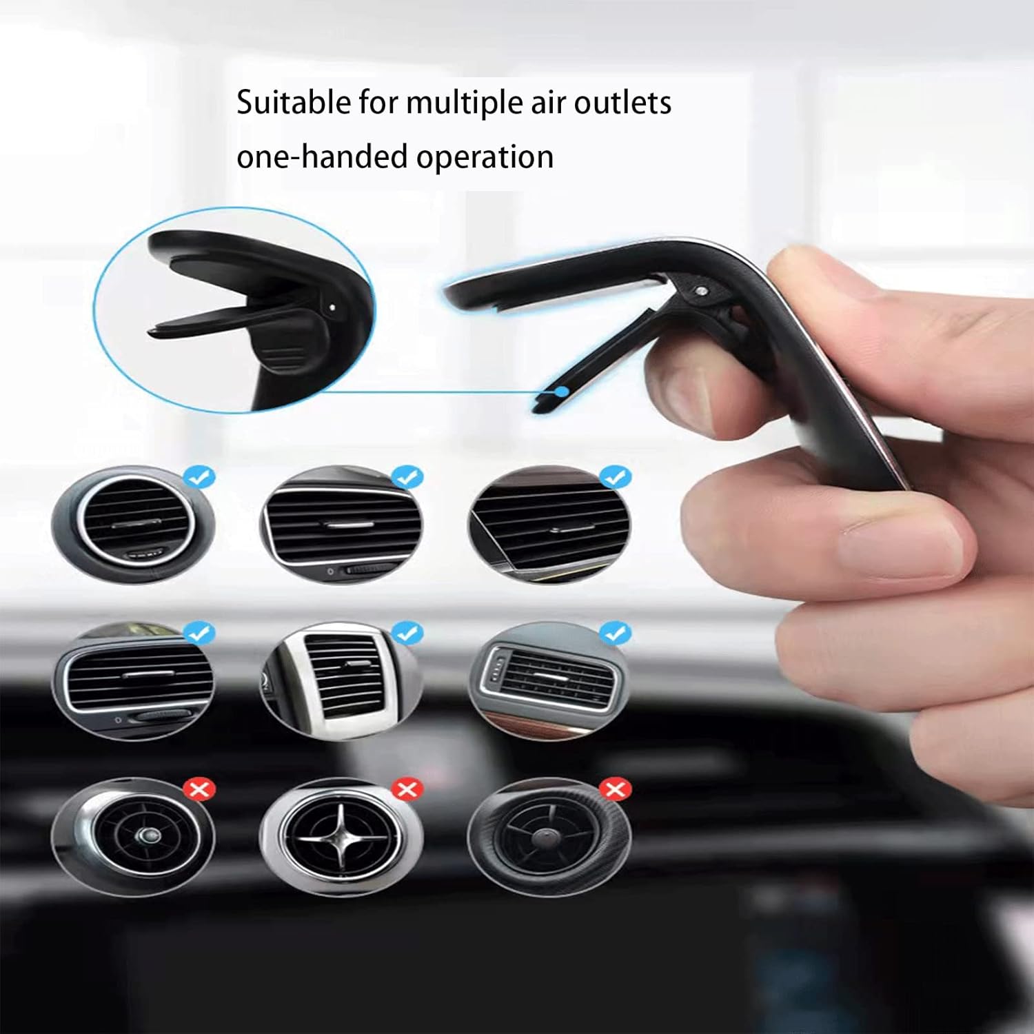 Car Phone Holder, L Shaped Vent Clip Magnetic Phone Holder, Car Magnetic Holder is Suitable for iPhone, Samsung, Huawei