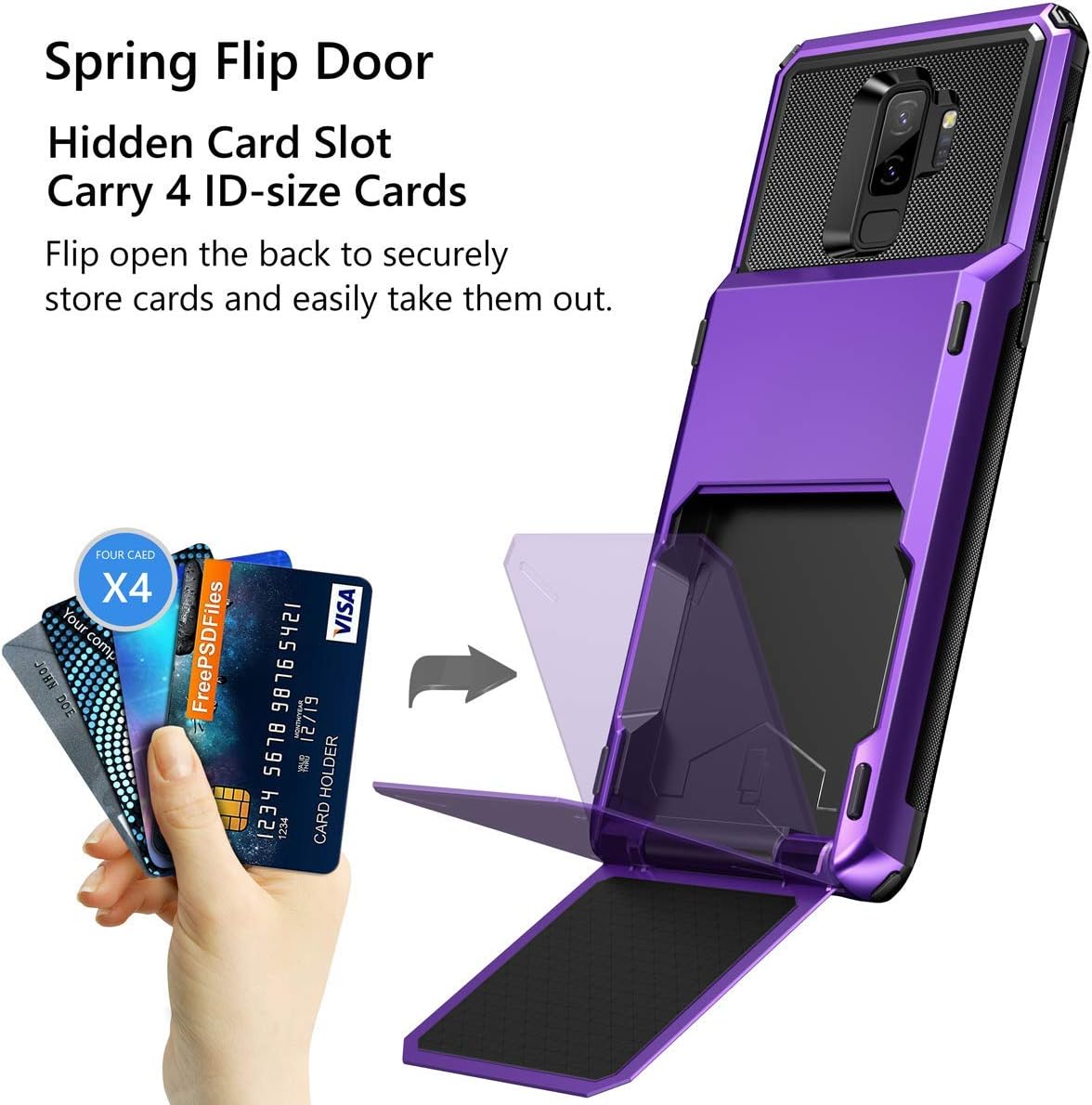 Wallet Case for Samsung Galaxy S9 Plus – 4 Card Slot Holder, Rugged Dual Layer Protective Cover