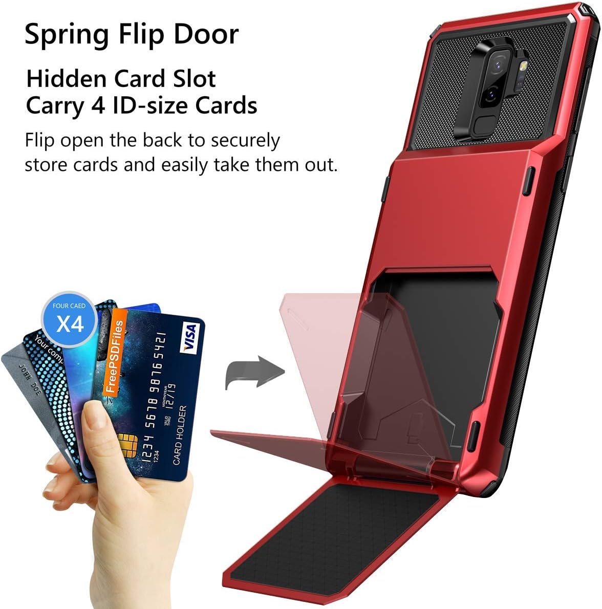 Wallet Case for Samsung Galaxy S9 Plus – 4 Card Slot Holder, Rugged Dual Layer Protective Cover
