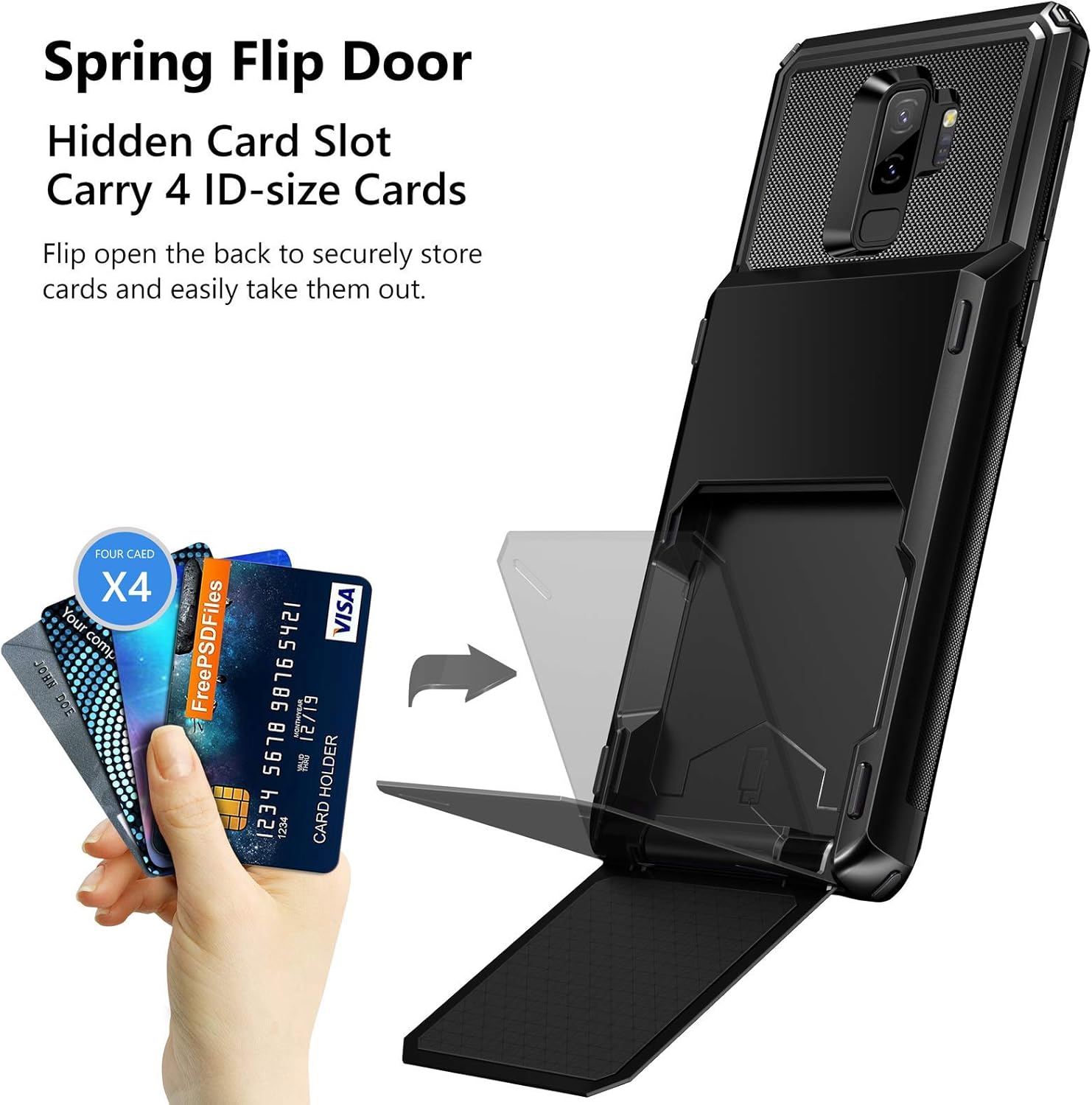 Wallet Case for Samsung Galaxy S9 Plus – 4 Card Slot Holder, Rugged Dual Layer Protective Cover