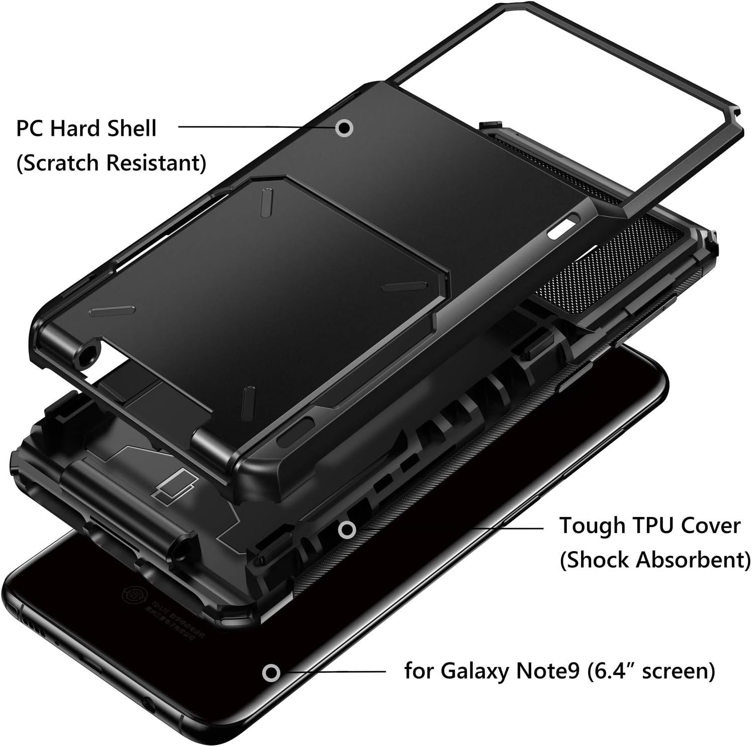 Vofolen Wallet Case for Samsung Galaxy Note 9 – 4 Card Slot Holder, Rugged Dual Layer Protective Cover