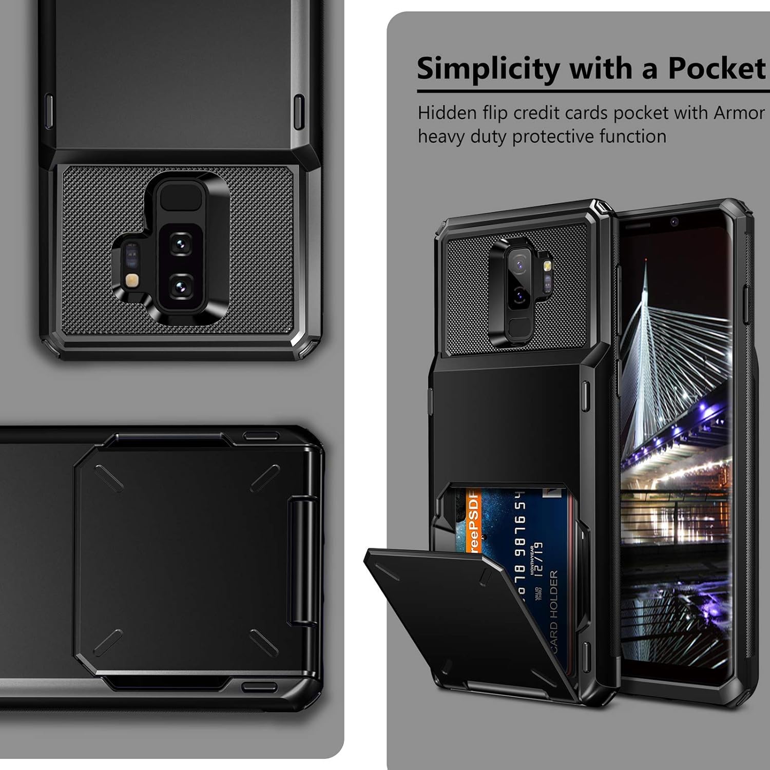 Wallet Case for Samsung Galaxy S9 Plus – 4 Card Slot Holder, Rugged Dual Layer Protective Cover