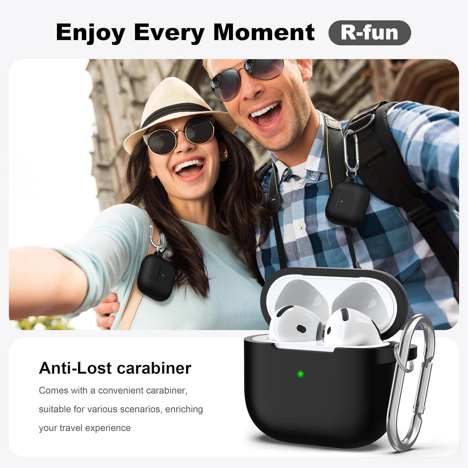 AirPods 4 Case Cover - Soft Skin Silicone Case with Keychain Hole (Black)