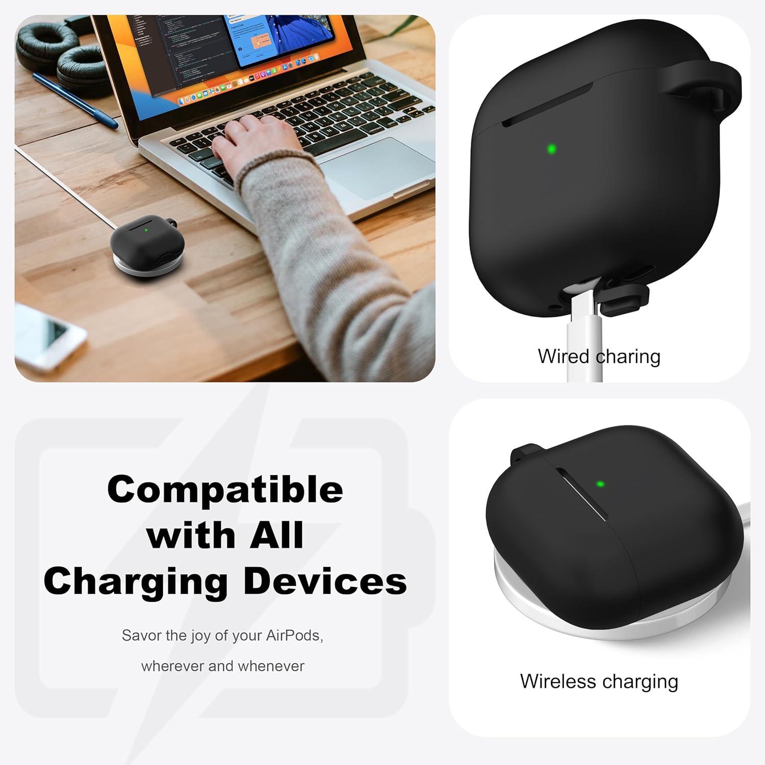 AirPods 4 Case Cover - Soft Skin Silicone Case with Keychain Hole (Black)