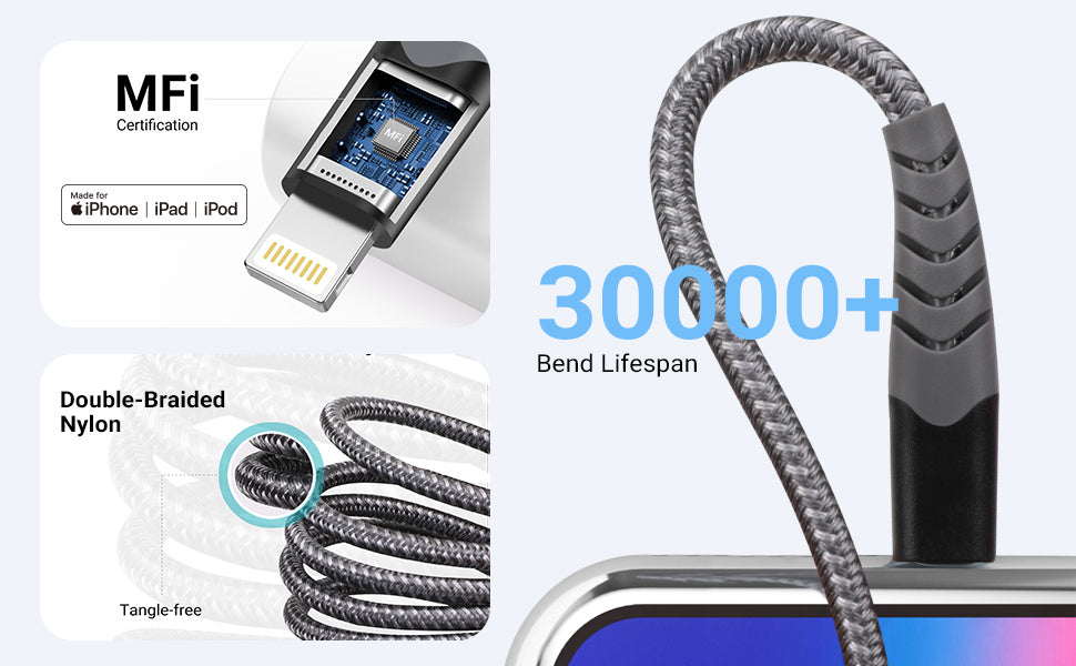3-Pack Short USB-A to Lightning Cables (30cm) – Fast Charging & Data Sync