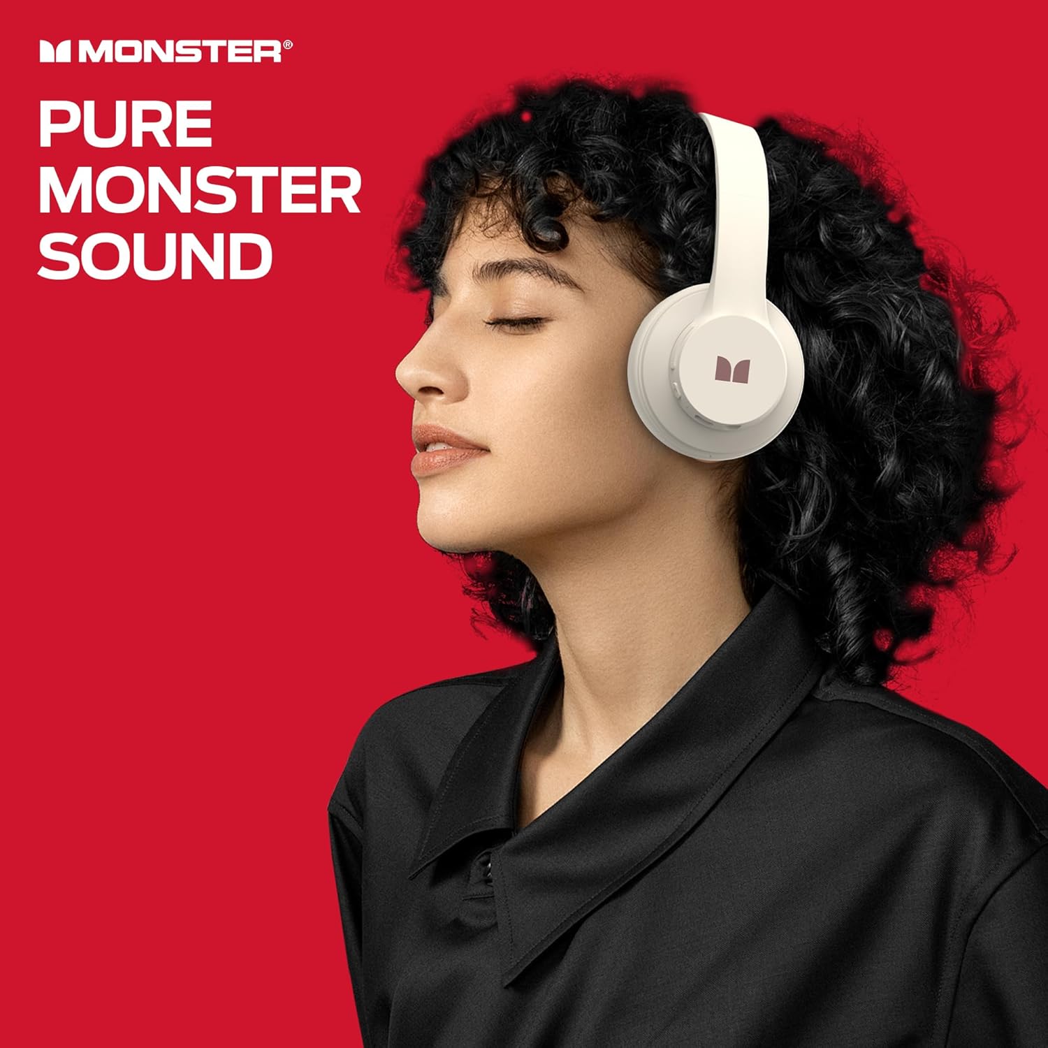 Monster Mission 100 Bluetooth Headphones, On Ear Headphones with Immersive Bass, Crystal Clear Call, 40H Playtime, Bluetooth 5.4, Comfortable Fit Wireless Headset for Travel Work (Beige)