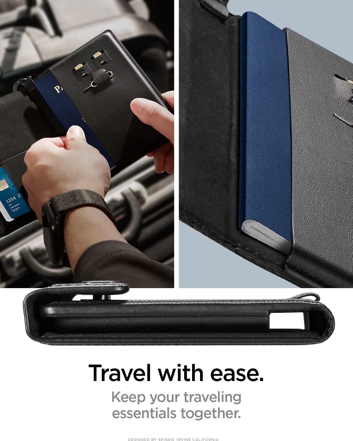 Spigen Passport Card Holder Passport Wallet Travel Documents Organizer Protector Passport Holder Travel Accessories with RFID Blocking Technology SIM Card Pin Included - Black