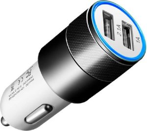 3.1 Amp Dual USB Port Car Charger High Speed Rapid Fast Turbo Metal Android & Tablets Car Mobile Charger with Micro USB/Type-C Cable (DGM, Multi)
