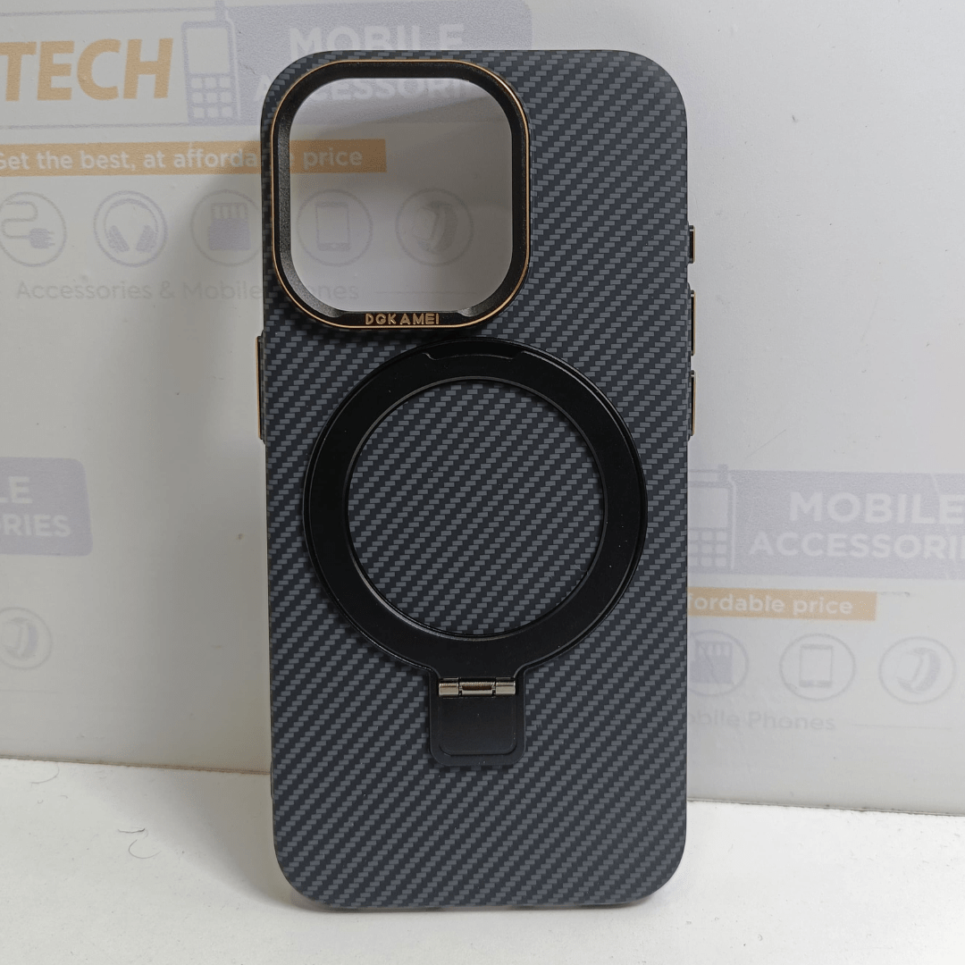 iPhone 15 Pro DGKAMEI Carbon Round Kickstand Case – Black