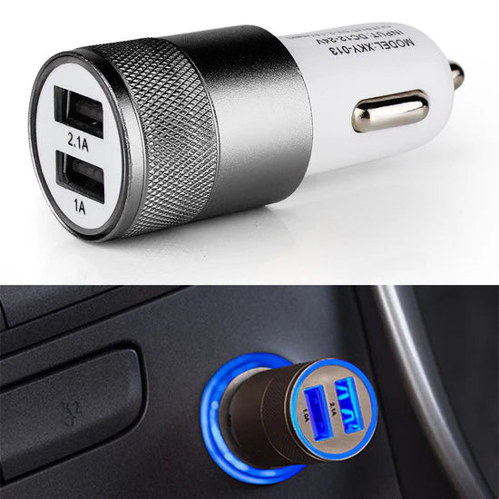 3.1 Amp Dual USB Port Car Charger High Speed Rapid Fast Turbo Metal Android & Tablets Car Mobile Charger with Micro USB/Type-C Cable (DGM, Multi)