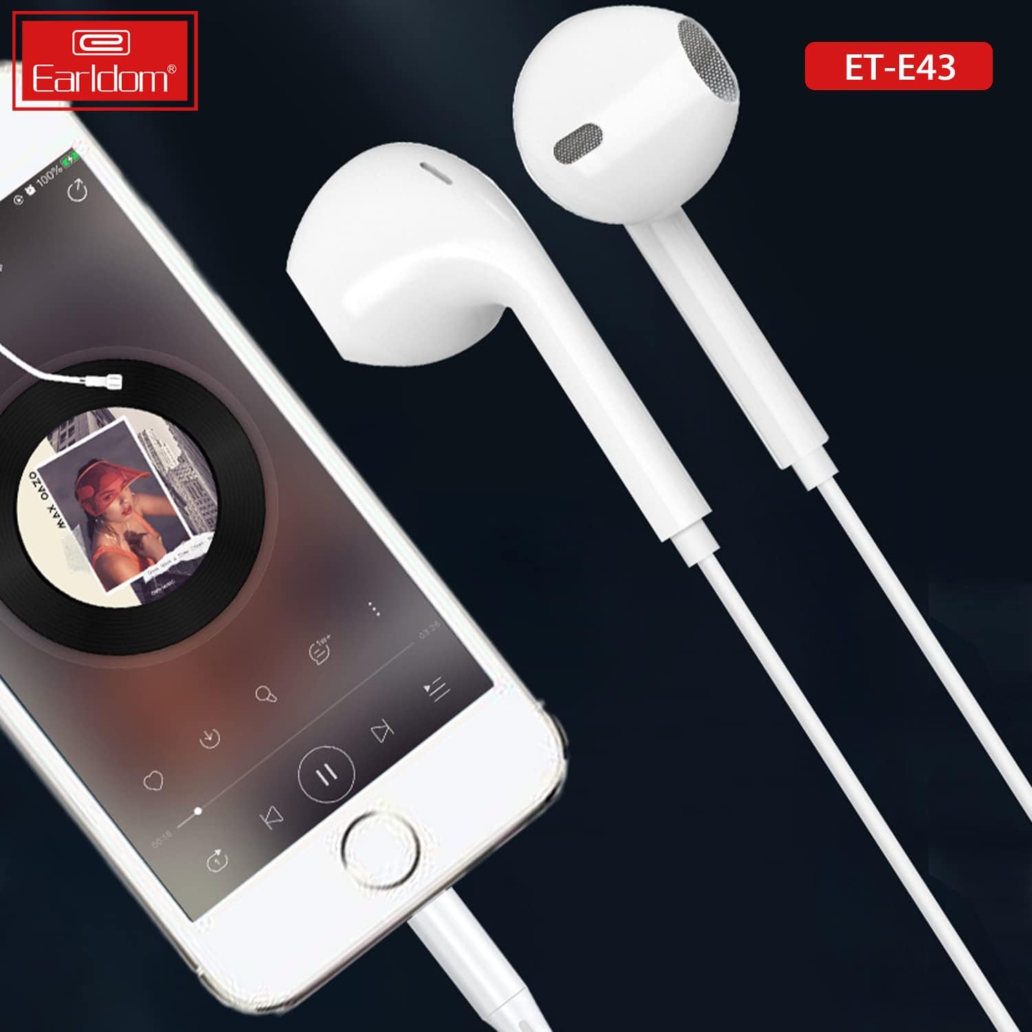 Earldom et-e43 wired stereo earphone with mic - white
