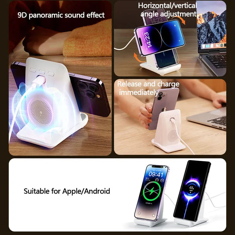 3 in 1 Wireless Charger Magnetic Foldable Charging Wireless Charger Led Lamp Wireless Charger Clock