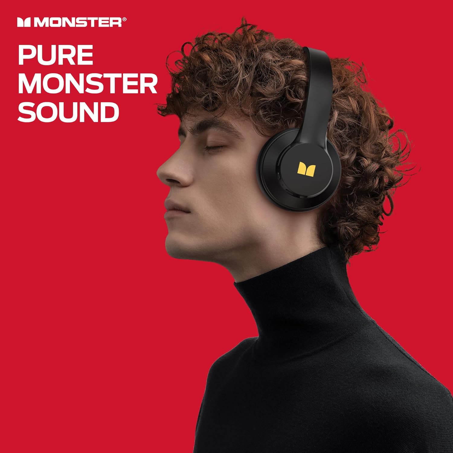 Monster Mission 100 Bluetooth Headphones, On Ear Headphones with Immersive Bass, Crystal Clear Call, 40H Playtime, Bluetooth 5.4, Comfortable Fit Wireless Headset for Travel Work (Black)