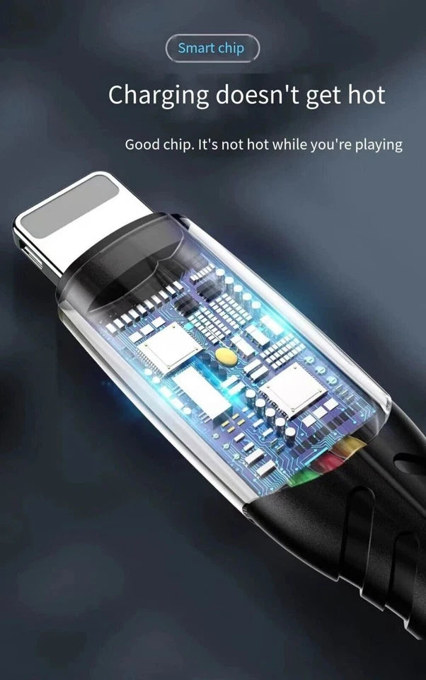 Pbuddy SuperFast 3A LED Fast Charger Cable Heavy Duty For iPhone 14 13 12 11 X XR 7 8 6 +