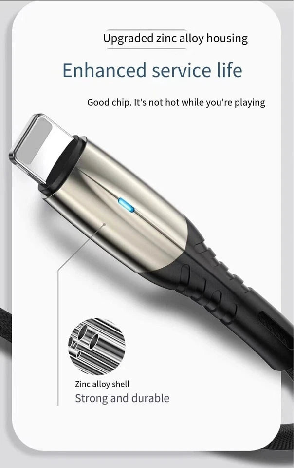 Pbuddy SuperFast 3A LED Fast Charger Cable Heavy Duty For iPhone 14 13 12 11 X XR 7 8 6 +