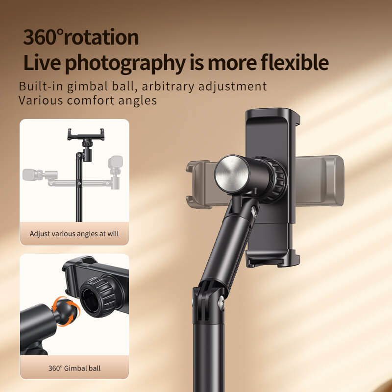 Phone Holder 360° Rotatable Live Broadcast Bracket Height Adjustable Desktop Mobile Phone Stand for iPhone Samsung Phone Holder