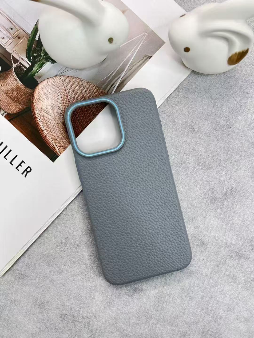 iPhone 16 Lychee Pattern magsafe Leather Case Anti-Fingerprint Anti-Slip Protective Cover 16