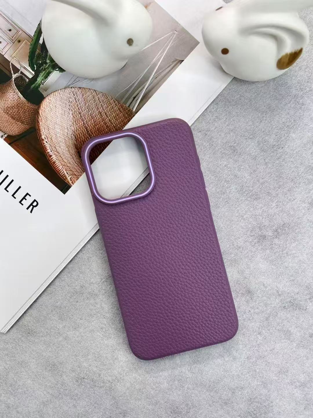 iPhone 16 Lychee Pattern magsafe Leather Case Anti-Fingerprint Anti-Slip Protective Cover 16
