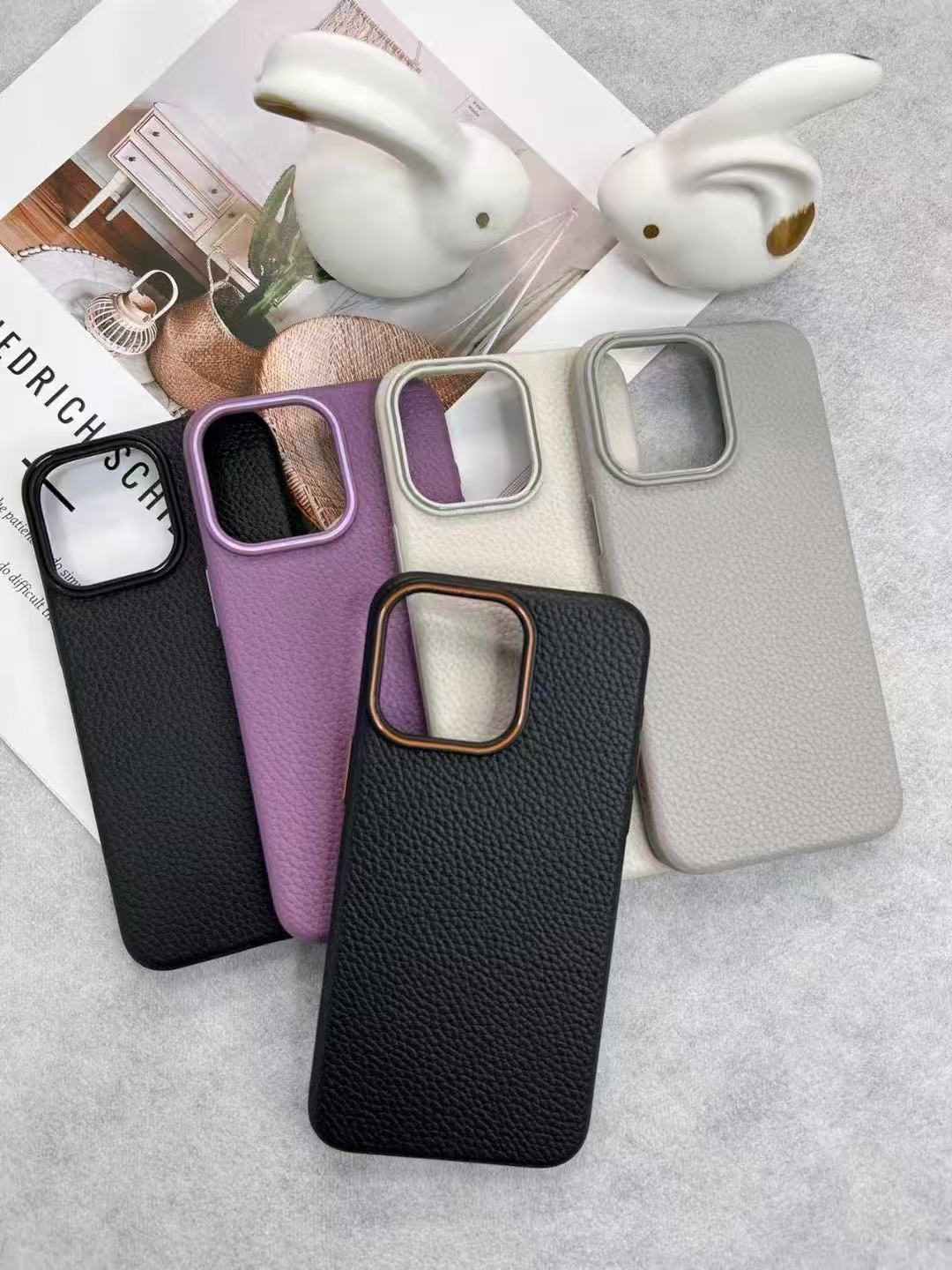 iPhone 16 Lychee Pattern magsafe Leather Case Anti-Fingerprint Anti-Slip Protective Cover 16