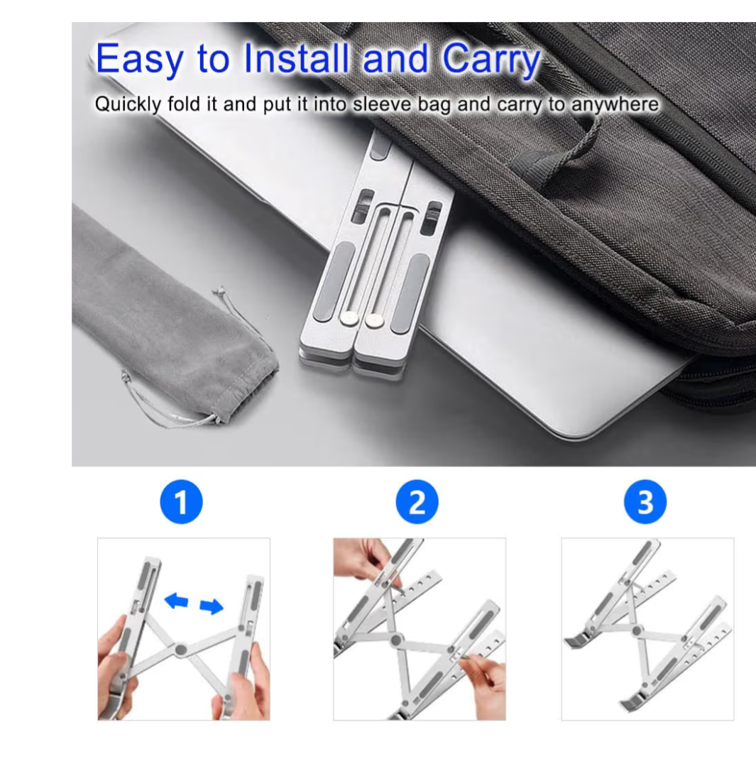 Portable Adjustable Tablet Computer Stand Aluminum Alloy Folding Laptop Stand Compatible MacBook Air Pro, HP More 10-15.6