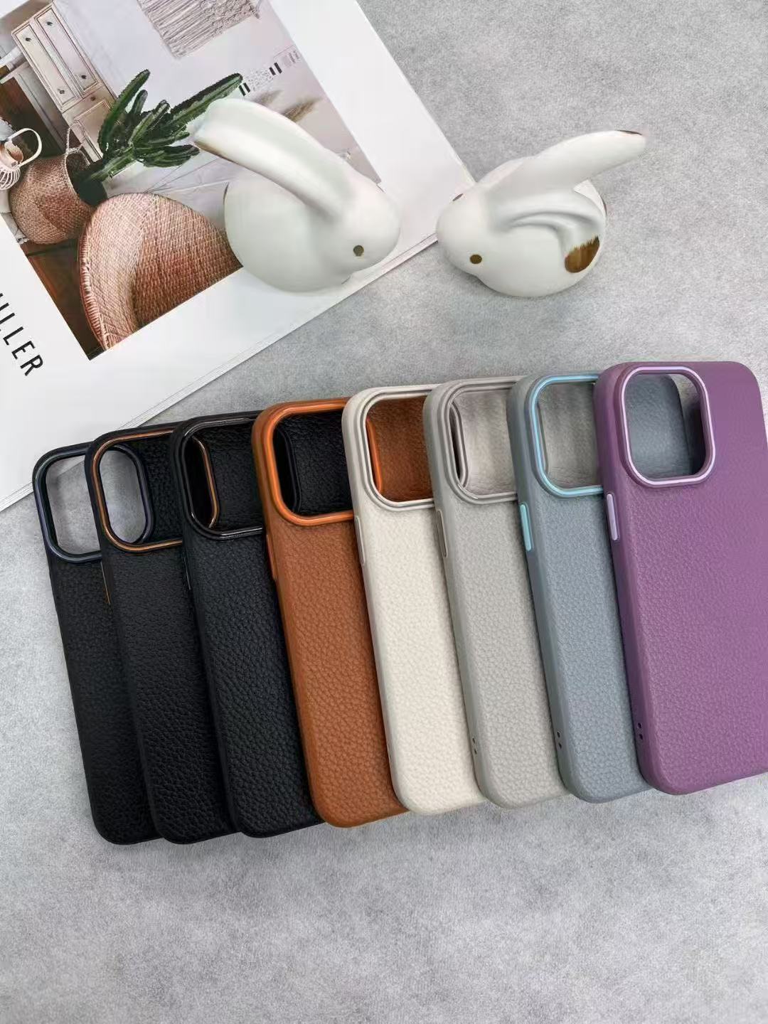 iPhone 16 Lychee Pattern magsafe Leather Case Anti-Fingerprint Anti-Slip Protective Cover 16