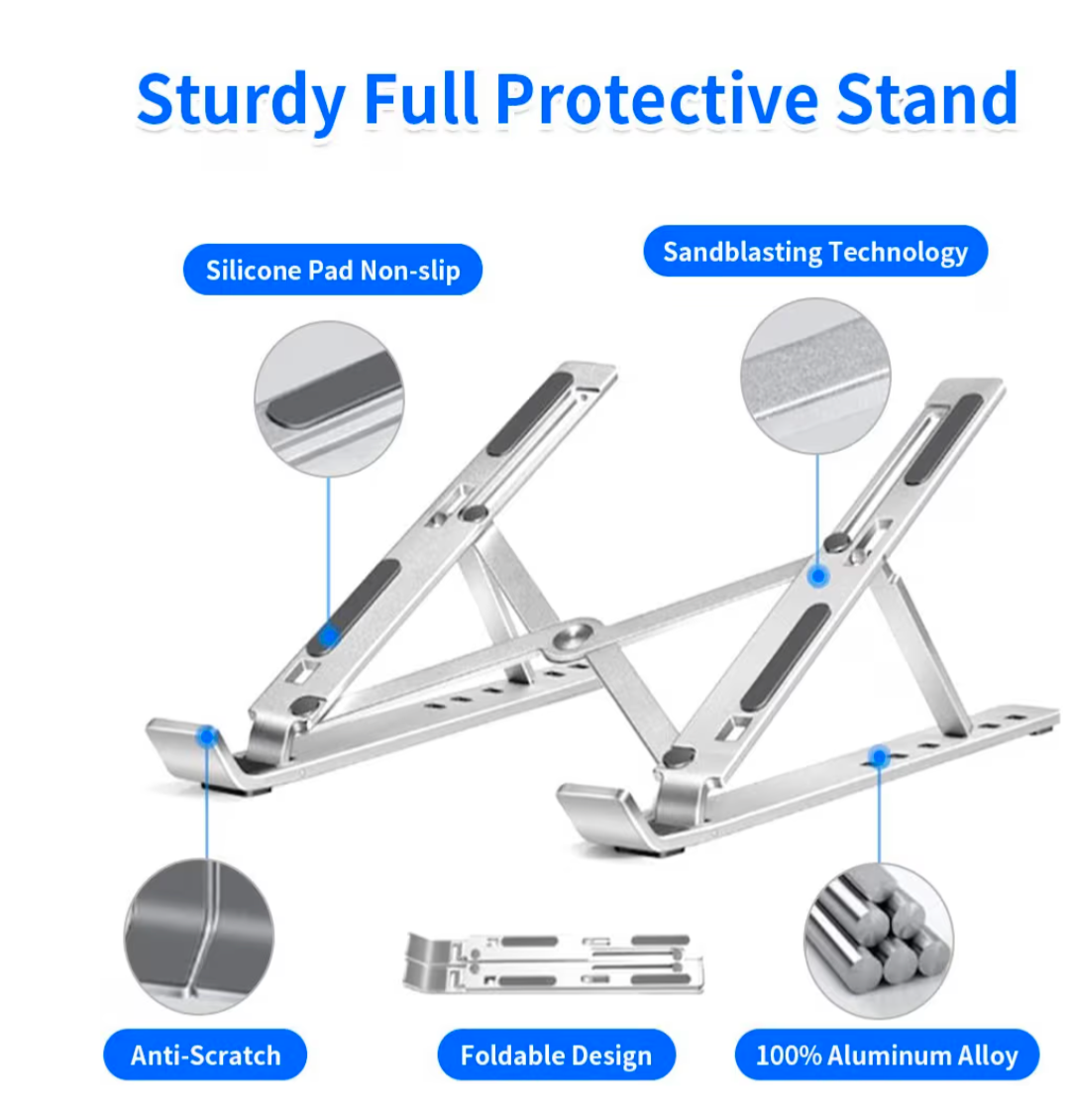 Portable Adjustable Tablet Computer Stand Aluminum Alloy Folding Laptop Stand Compatible MacBook Air Pro, HP More 10-15.6