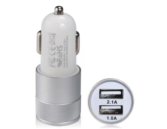 3.1 Amp Dual USB Port Car Charger High Speed Rapid Fast Turbo Metal Android & Tablets Car Mobile Charger with Micro USB/Type-C Cable (DGM, Multi)