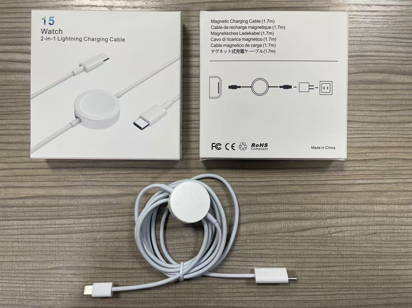 2-in-1 Charging Cable 1.7m – Type-C & Apple Watch Fast Charge, Dual Connector