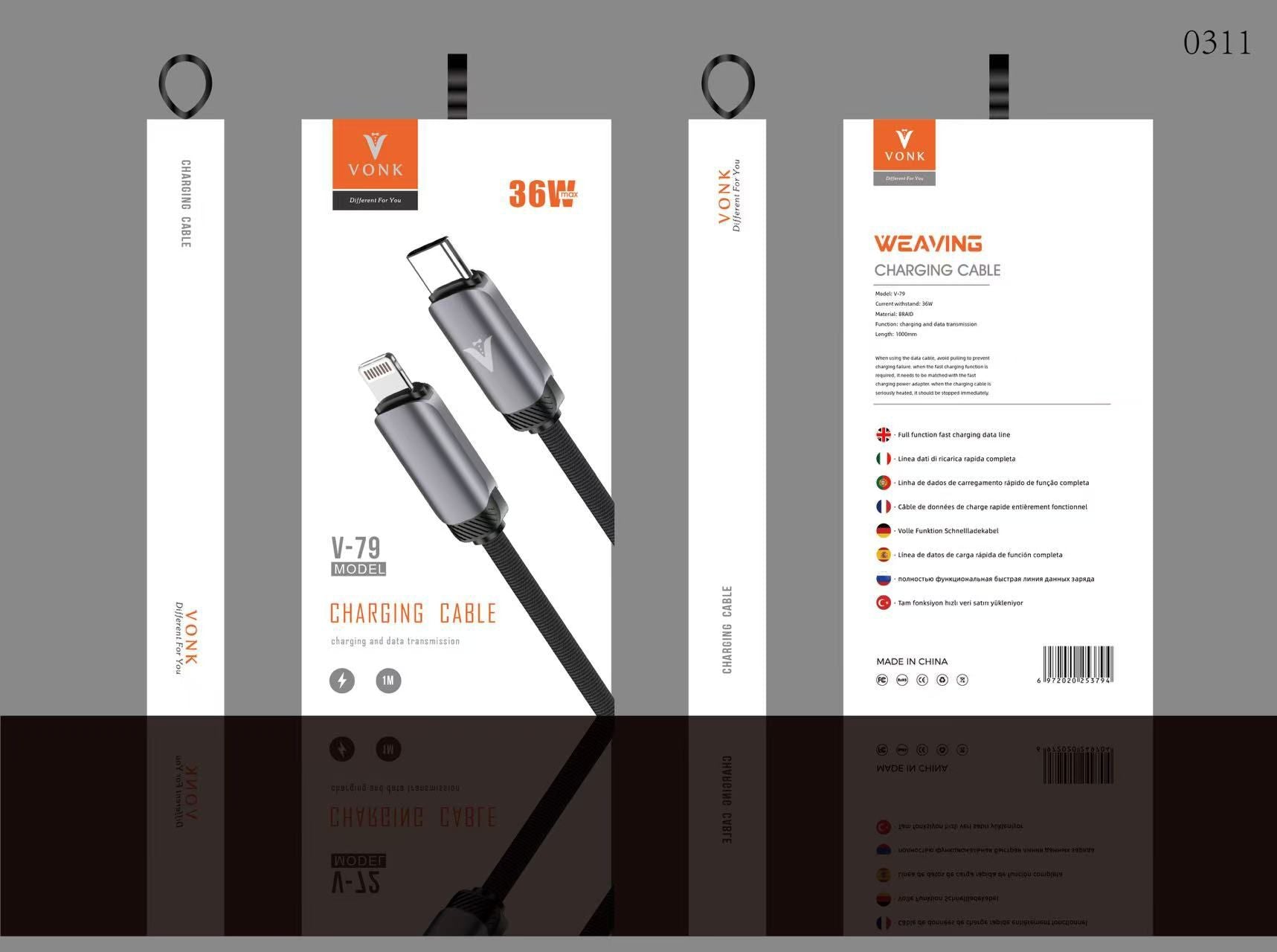 USB to Lightning Charging Cable 1m – 3A Fast Charge, Braided, Durable & Tangle-Free - V79