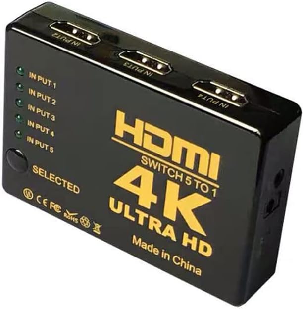 5 Port HDMI Splitter Switch Switcher Hub Box HDTV Ultra HD 4K 60Hz with Remote 5 in 1 Out HDMI Splitter, Compatibl with HD-DVD, Sky-HD, STV, PS3, Xbox 360