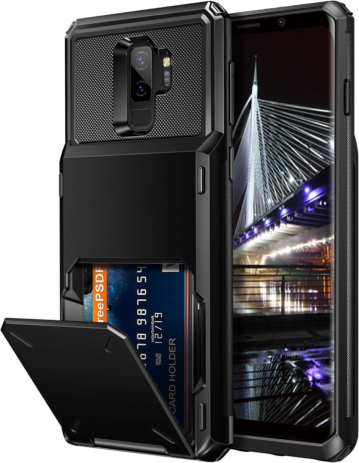 Wallet Case for Samsung Galaxy S9 – 4 Card Slot Holder, Rugged Dual Layer Protective Cover