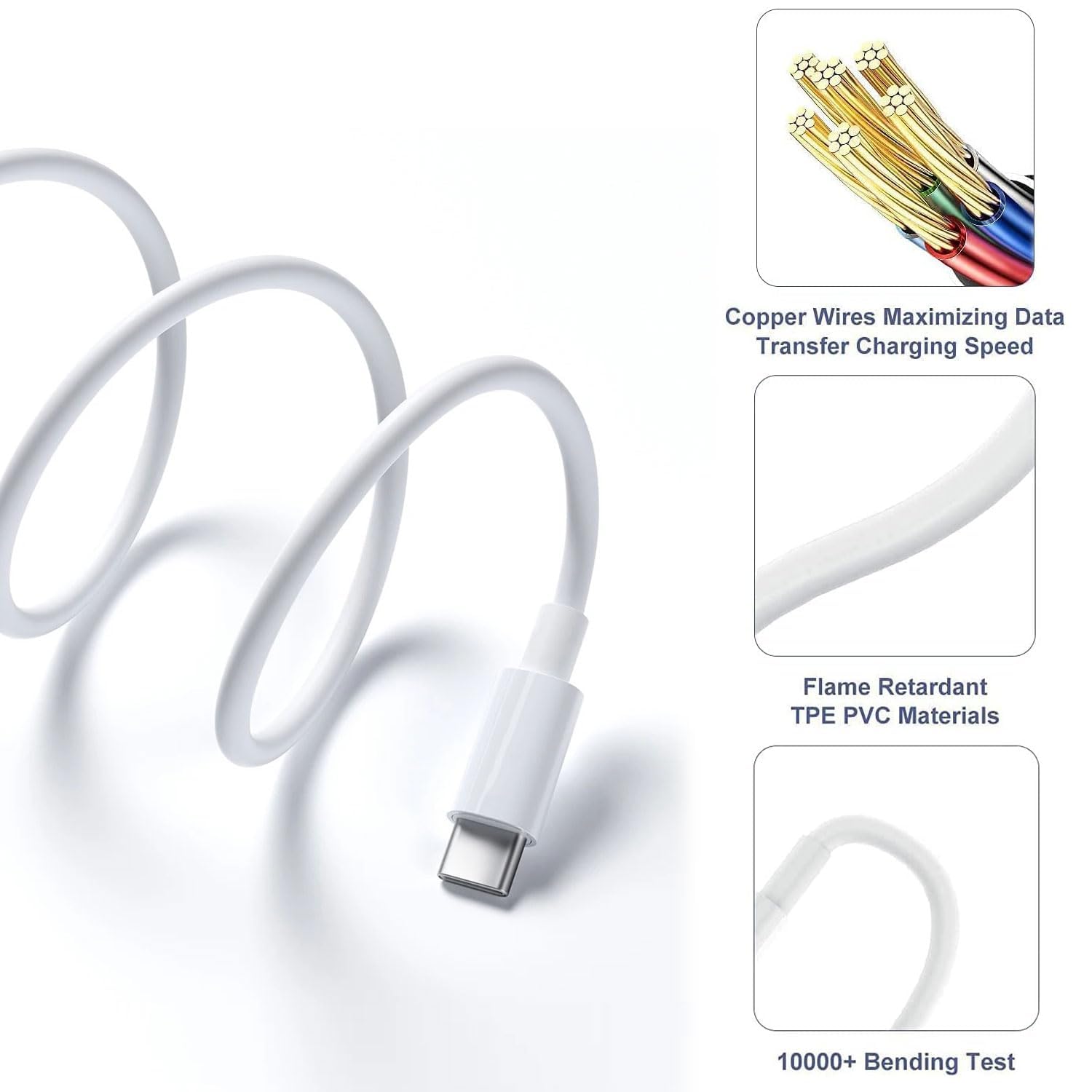 1M USB-C to USB-C Cable – Fast Charging & Data Sync Cord (White)
