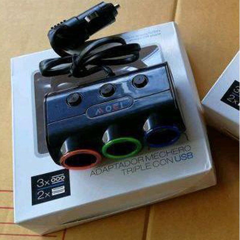 CAR Adaptador Mechero Triple Con USB