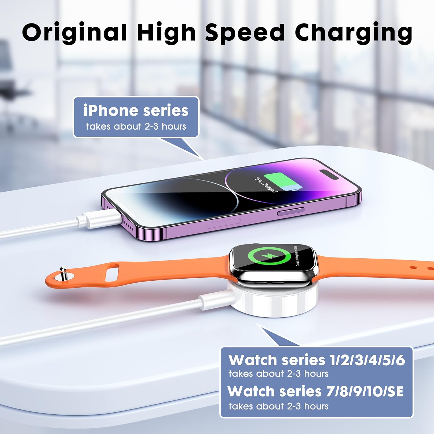2-in-1 Magnetic Wireless Charger for Apple Watch & iPhone – Portable Fast Charging Cable (4FT/1.2M)