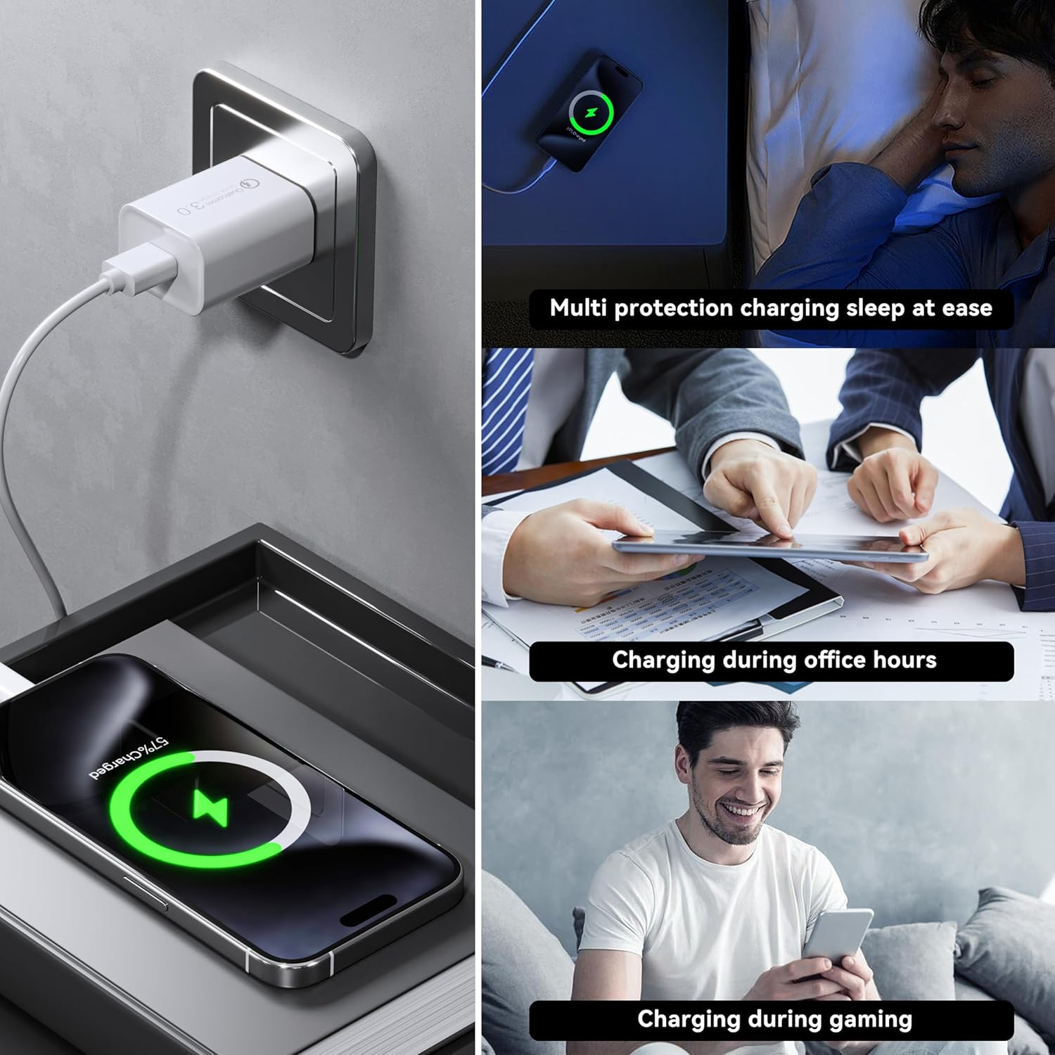QUALCOMM 3.0 USB Charger, 18W Quick Fast USB Wall Charger AU Plug for Fast Charging Plugs Compatible Samsung Galaxy S20 S10 M31, iPhone, iPad (White)