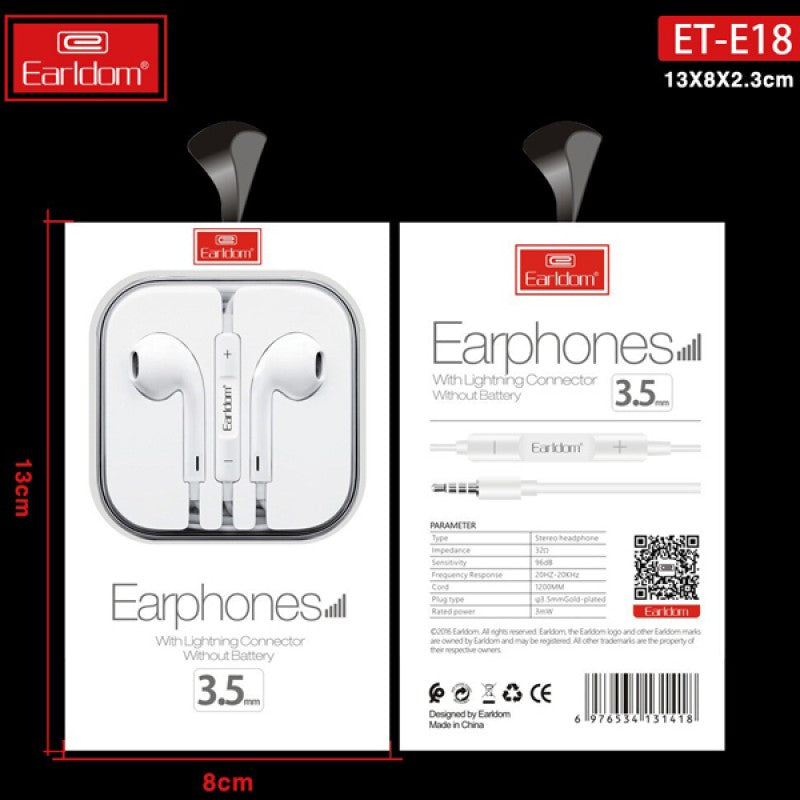 EARLDOM ET18 WIRED EARPHONES WITH MIC HEADPHONES IPHONE SAMSUNG OPPO HUAWEI