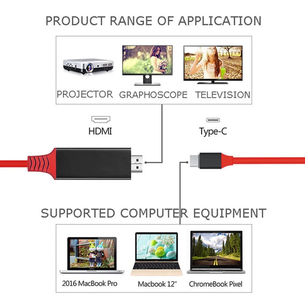 Pbuddy USB Type C to HDMI-Compatible Mirroring Charging Cable 4K for Android Phone