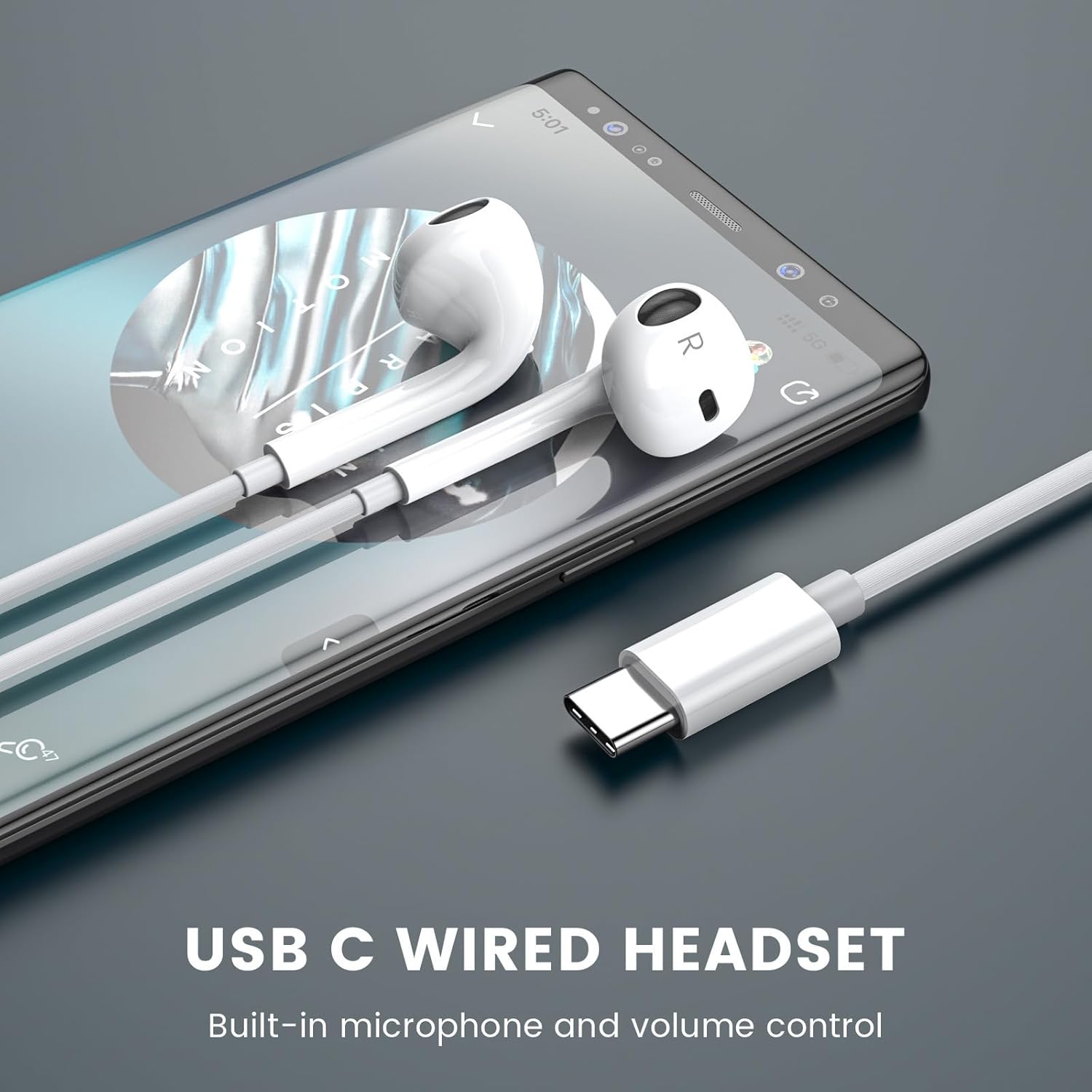 Type-C Wired Earphones for iPhone 15 / 15 Pro – Hi-Fi Stereo Sound with Built-in Mic & Remote Control