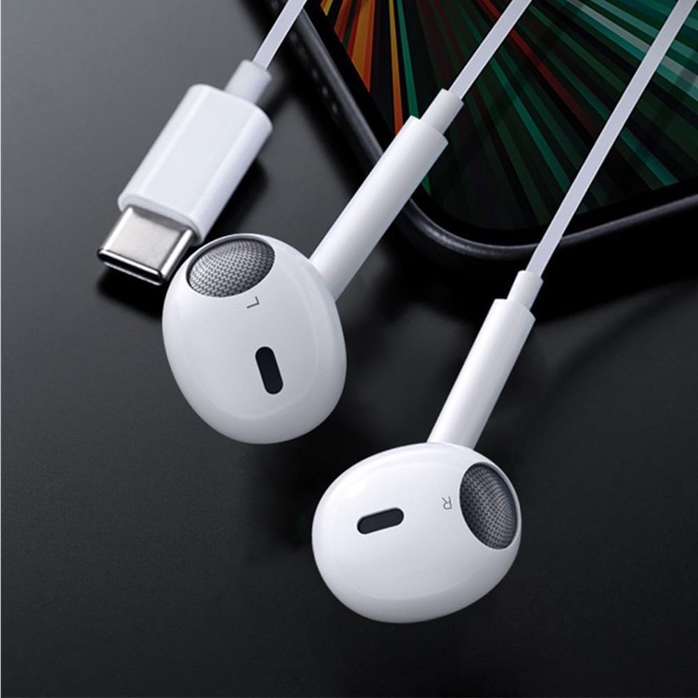 Type-C Wired Earphones for iPhone 15 / 15 Pro – Hi-Fi Stereo Sound with Built-in Mic & Remote Control