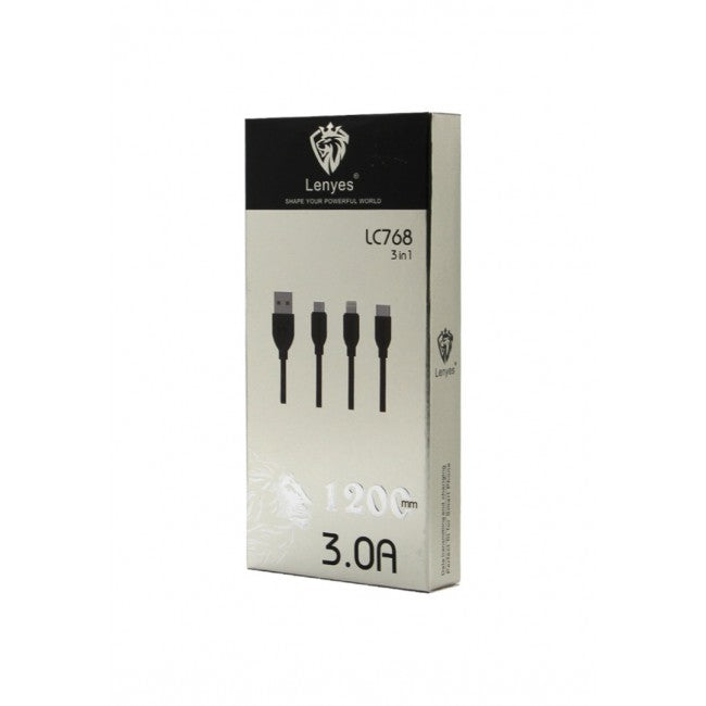 Lenyes LC768 3-in-1 Lightning, Micro USB, Type-C Data and Charging Cable
