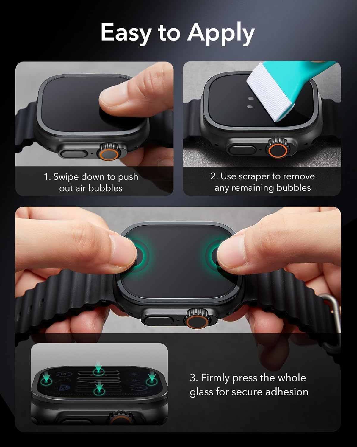 Screen Protector for Apple Watch Ultra 3/2/1 (49mm) – Military Grade Tempered Glass with Aluminum Alloy Frame