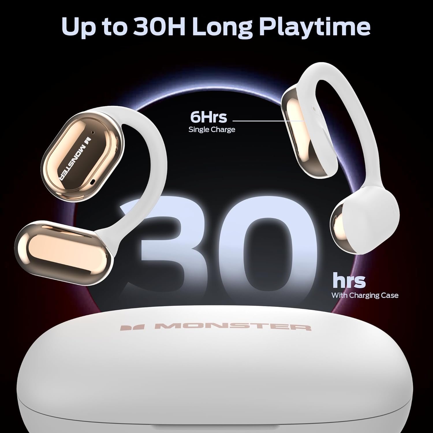 Monster Open Free AC100 Open Ear Headphones, Bluetooth 5.3 Wireless Headphones with Earhooks, Immersive Stereo Sound by Dual Large Driver, Clear Talk, 30H Playtime,Waterproof Sport Earbuds for Running - Gold