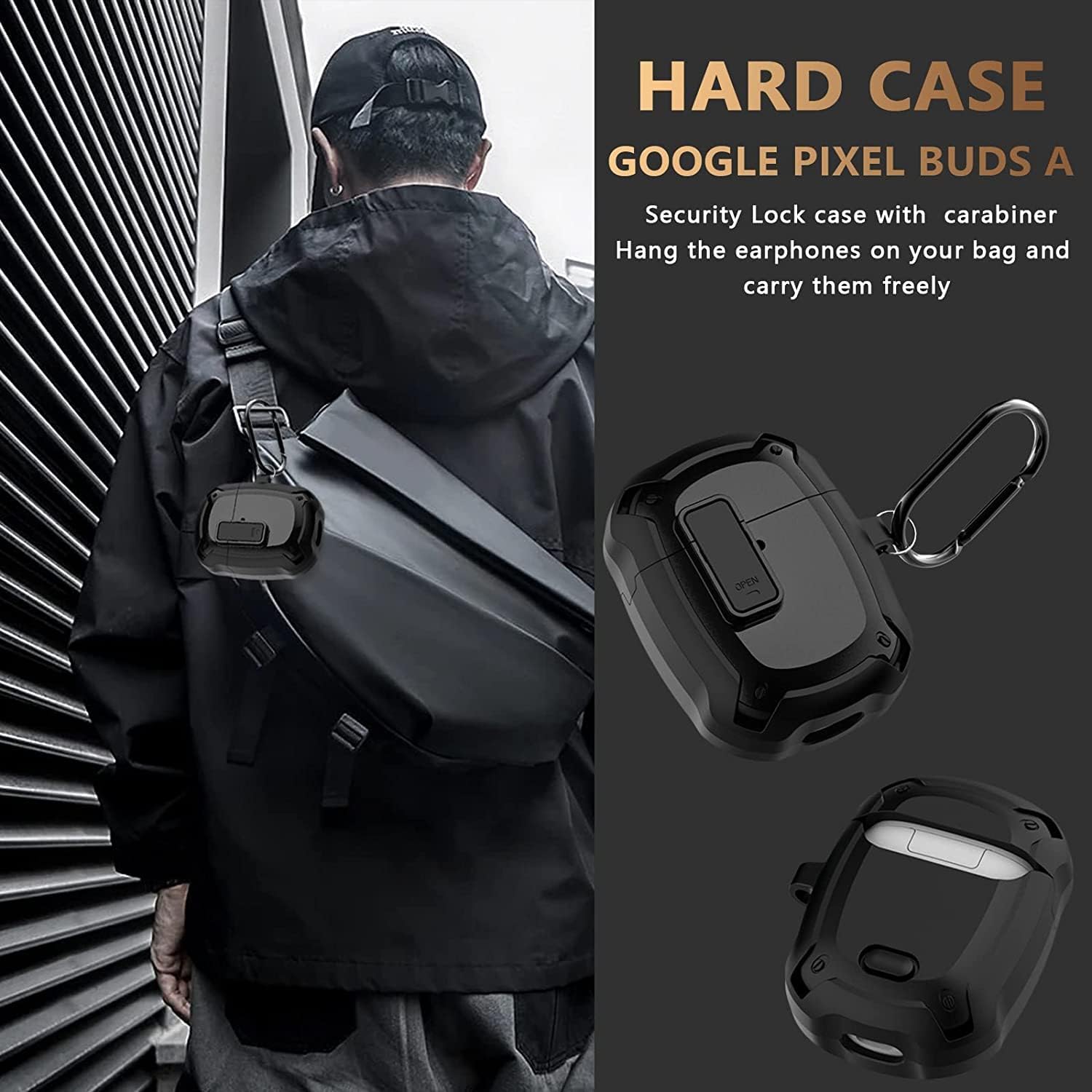 Shock-Proof Case for Google Pixel Buds A-Series – Rugged Hard PC & Soft TPU Protective Cover (Black)