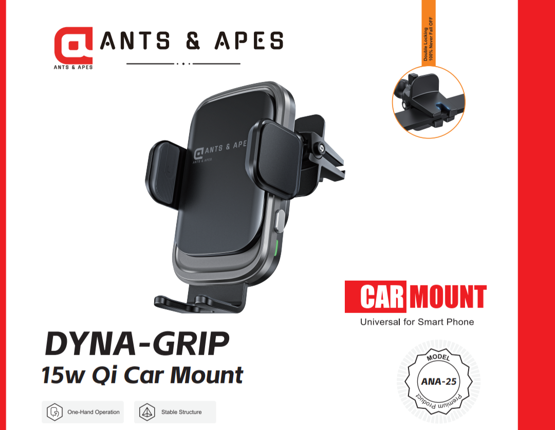 Ants & Apes DYNA-GRIP 15W QI Premium Qi Car Wireless charging Mount Vent Dashboard Windscreen Secure Cell Phone Holder Rotatable Swing 360 Degree Phone Holder for iPhone x xs 11 12 13 14 15 16 pro max Samsung s20 s21 s22 s23 s24 Fe Plus Ultra