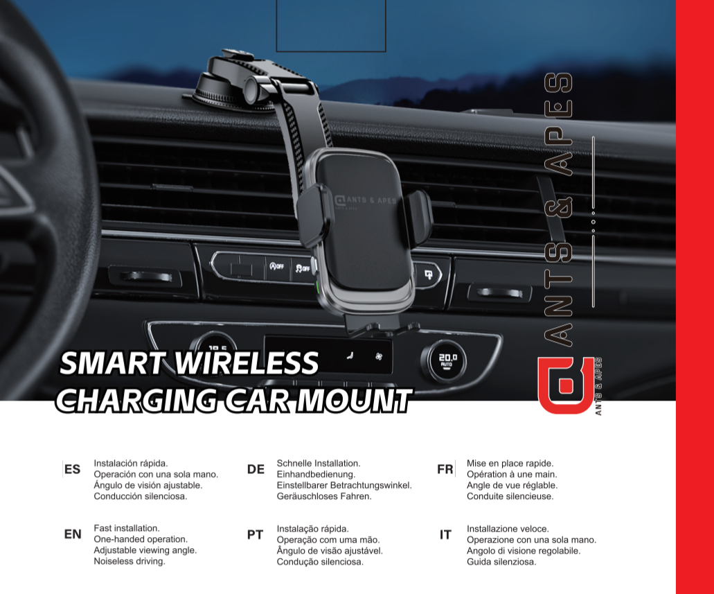 Ants & Apes DYNA-GRIP 15W QI Premium Qi Car Wireless charging Mount Vent Dashboard Windscreen Secure Cell Phone Holder Rotatable Swing 360 Degree Phone Holder for iPhone x xs 11 12 13 14 15 16 pro max Samsung s20 s21 s22 s23 s24 Fe Plus Ultra