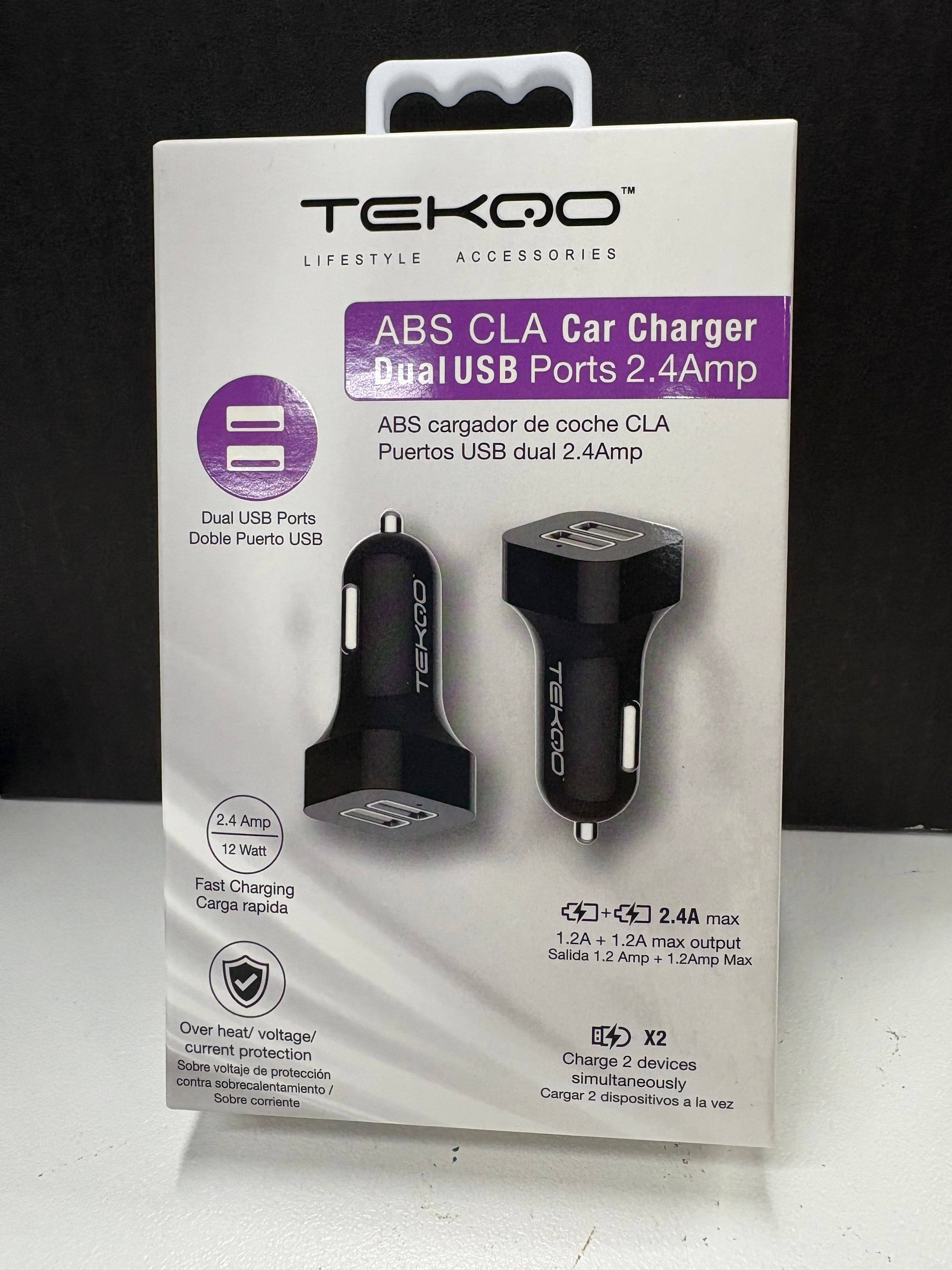 TEKQO ABS CLA Car Charger Dual USB Ports 2.4A